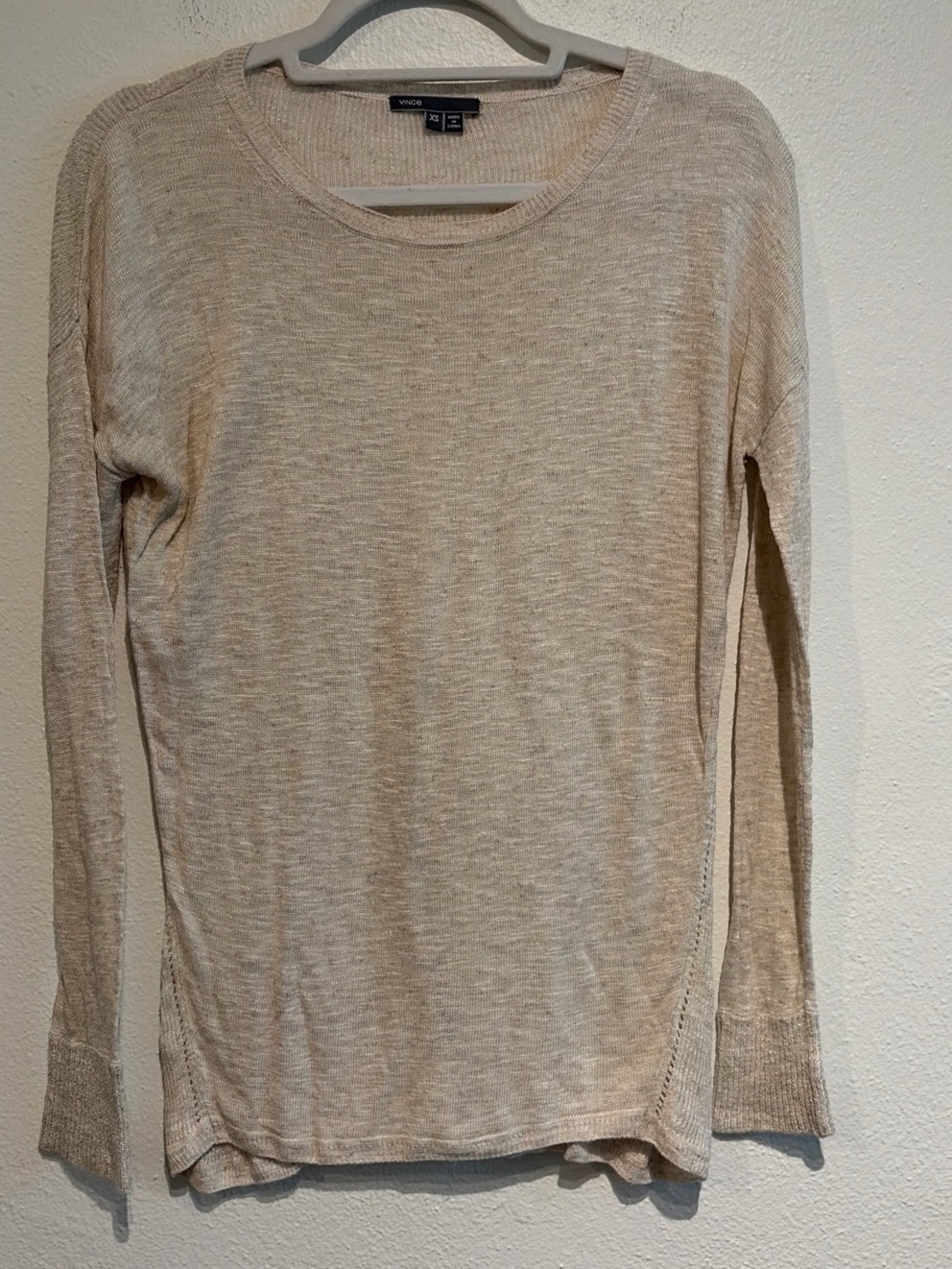Vince Beige Lightweight Long-Sleeve Crewneck Top Sweater